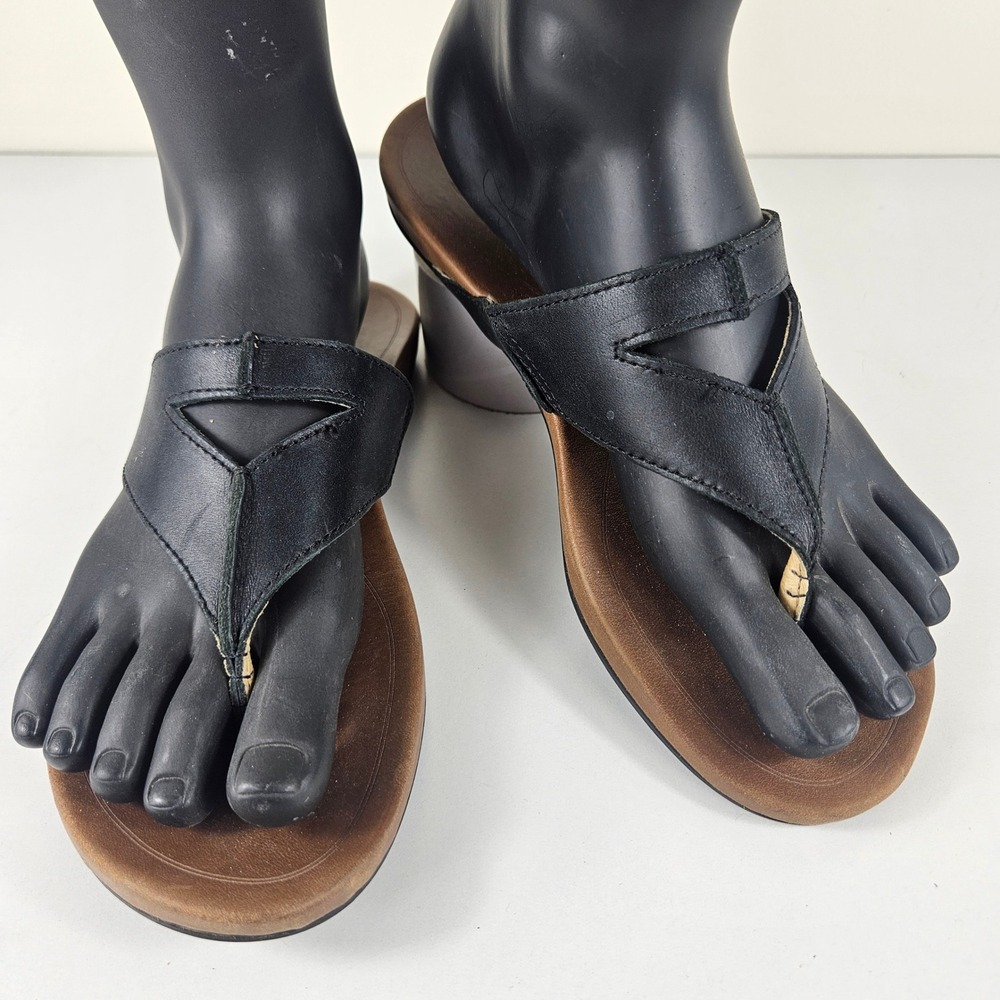 OluKai Lala Womens 8 Thong Sandals Comfort Slides Black Leather